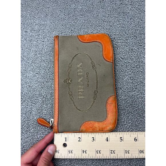 Authentic Prada Jacquard Pouch in‎ Orange Brown Canvas and Leather Rare - Picture 8 of 16